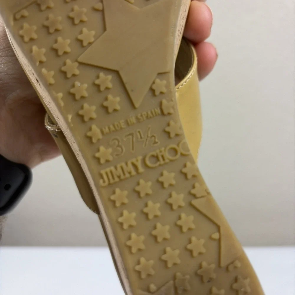 Jimmy Choo Pathos patent leather  thong slip-on cork wedge sandals woman 37.5